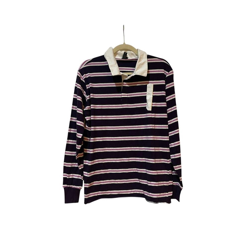 WILD FABLE Long Sleeve Polo Shirt Purple Striped Size Medium